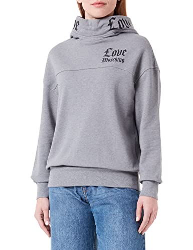 Love Moschino Women's Long-Sleeved Wraparound Hood with Love on hood's Band and Gothic Logo Print Sweatshirt, MEDIUM Melange Gray, 46 von Love Moschino