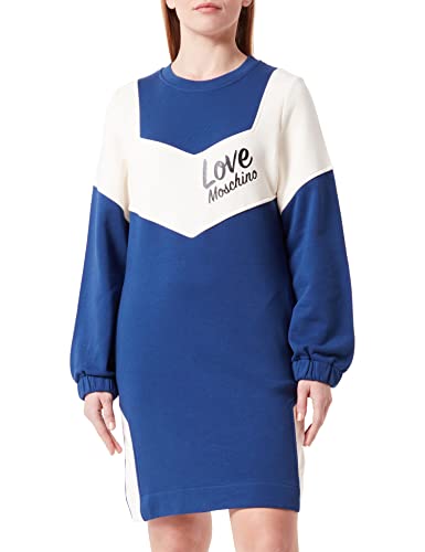 Love Moschino Women's Loose fit Long-Sleeved with Contrast Color Inserts, Back Sleeves and Italic Logo Print on Front Dress, BEIGE Blue, 46 von Love Moschino