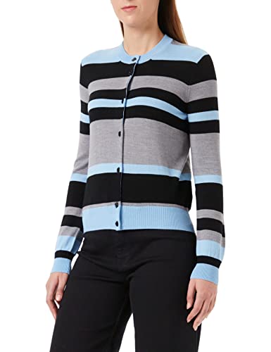 Love Moschino Women's Multicolor Striped Wool Blend, 12 Gauge, with Seasonal Heart and institutional Logo Intarsia. Cardigan, Black Sky White, 40 von Love Moschino