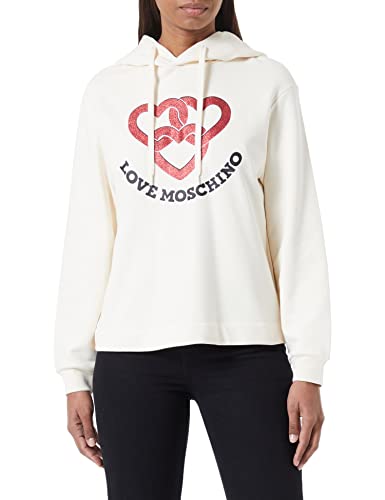 Love Moschino Women's Regular fit Hoodie with Chained Hearts Print Sweatshirt, Cream, 38 von Love Moschino