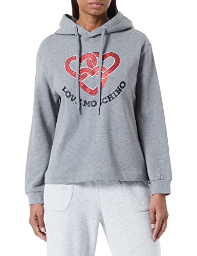 Love Moschino Women's Regular fit Hoodie with Chained Hearts Print Sweatshirt, MEDIUM Melange Gray, 38 von Love Moschino