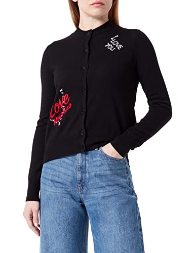 Love Moschino Women's Regular fit Long-Sleeved, 12 Gauge, with Mix of Embroidery. Cardigan, Black, 40 von Love Moschino