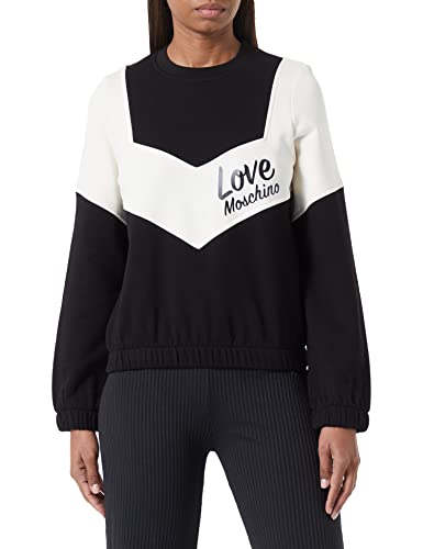 Love Moschino Women's Regular fit Long-Sleeved Roundneck with Contrast Color Inserts Sleeves and Italic Logo Sweatshirt, Black White, 44 von Love Moschino