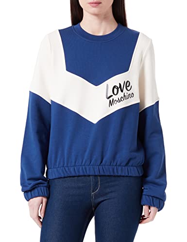 Love Moschino Women's Regular fit Long-Sleeved Roundneck with Contrast Color Inserts Sleeves and Italic Logo Sweatshirt, Blue White, 42 von Love Moschino