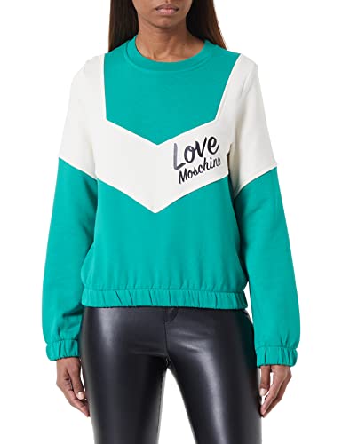 Love Moschino Women's Regular fit Long-Sleeved Roundneck with Contrast Color Inserts Sleeves and Italic Logo Sweatshirt, Green White, 40 von Love Moschino