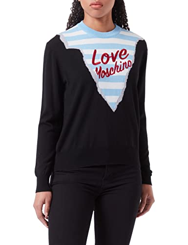 Love Moschino Regular fit Long-Sleeved Roundneck Pullover in Wool Blend, 12 Gauge, with Striped Pattern and Mountain Profile Intarsia and Embroidery. von Love Moschino