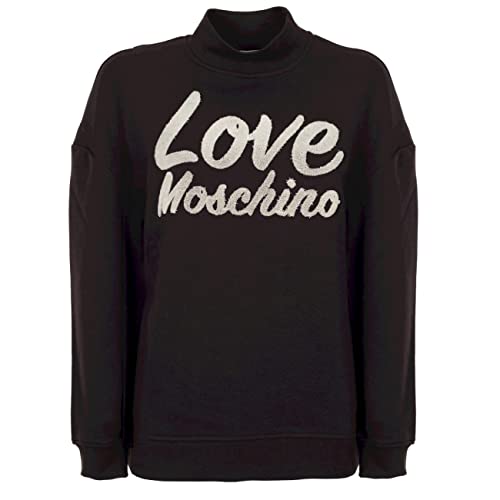 Love Moschino Women's Regular fit Long-Sleeved high Collar with Italic Logo 3D Effect Embroidery Sweatshirt, Black, 48 von Love Moschino