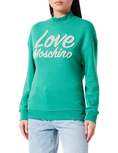 Love Moschino Women's Regular fit Long-Sleeved high Collar with Italic Logo 3D Effect Embroidery Sweatshirt, Green, 48 von Love Moschino