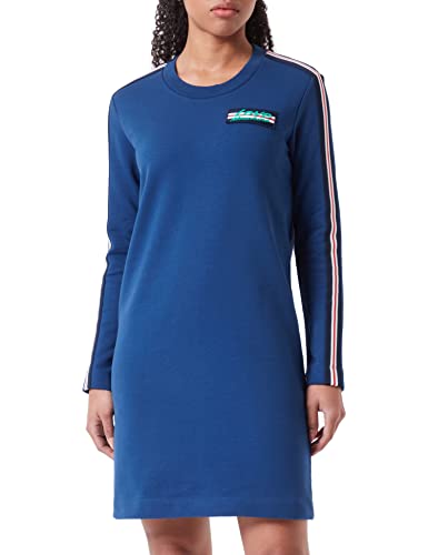 Love Moschino Women's Regular fit Long-Sleeved with Striped Tape Along Shoulders Sleeves and Logo Patch on Left Chest Dress, Blue, 40 von Love Moschino