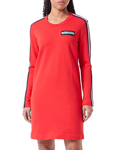 Love Moschino Women's Regular fit Long-Sleeved with Striped Tape Along Shoulders Sleeves and Logo Patch on Left Chest Dress, RED, 46 von Love Moschino