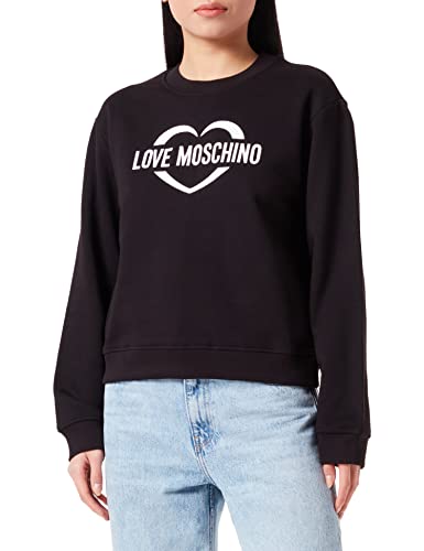 Love Moschino Women's Regular fit Roundneck Long-Sleeved with Heart Holographic Print Sweatshirt, Black, 38 von Love Moschino