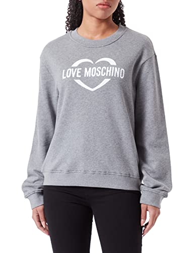 Love Moschino Women's Regular fit Roundneck Long-Sleeved with Heart Holographic Print Sweatshirt, MEDIUM Melange Gray, 40 von Love Moschino