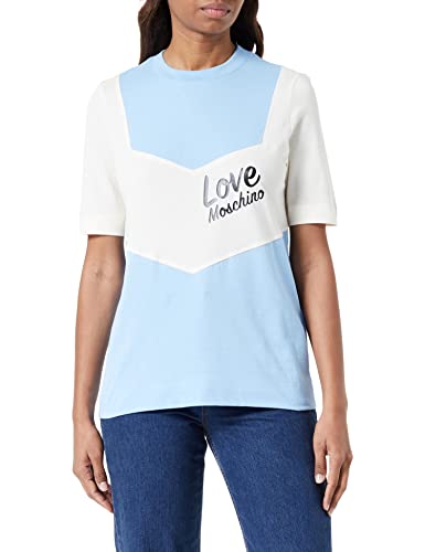 Love Moschino Women's Regular fit Short-Sleeved with Contrast Color Inserts T-Shirt, Sky BEIGE, 48 von Love Moschino