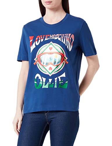 Love Moschino Women's Regular fit Short-Sleeved with Glitter Ollie Transfer Print T-Shirt, Blue, 40 von Love Moschino