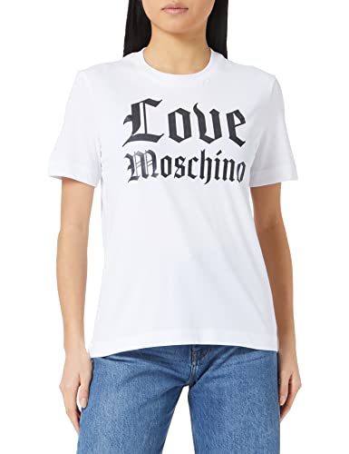 Love Moschino Women's Regular fit Short-Sleeved with Shiny Mylar Gothic Logo Print T-Shirt, Optical White, 40 von Love Moschino