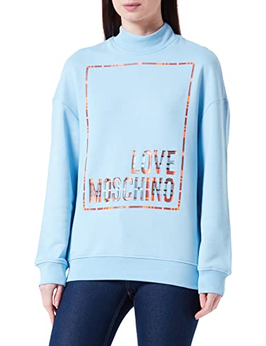 Love Moschino Women's Regular fit high Collar with Shiny Print Logo Box Sweatshirt, Light Blue, 38 von Love Moschino