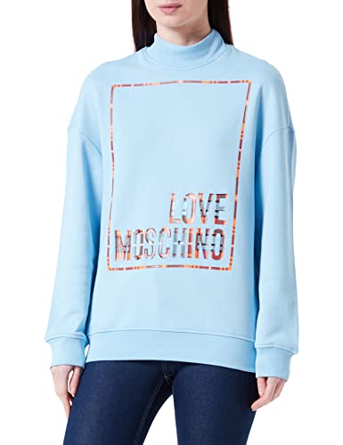 Love Moschino Women's Regular fit high Collar with Shiny Print Logo Box Sweatshirt, Light Blue, 42 von Love Moschino