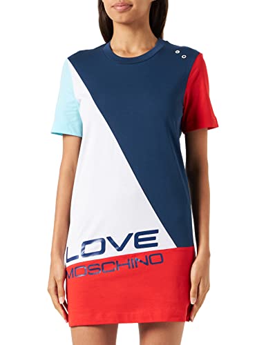 Love Moschino Women's Short-Sleeved T-Shape Comfort fit Dress, White BLU Turquoise RED, 38 von Love Moschino