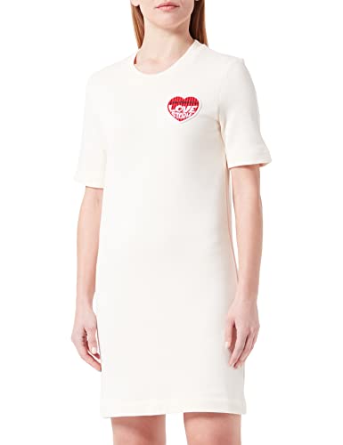 Love Moschino Women's Short-Sleeved t-Shape Customized with Embroidered Love Storm Knit Effect Heart Patch Dress, Cream, 40 von Love Moschino