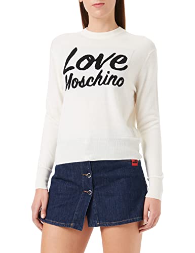 Love Moschino Women's Slim fit Long-Sleeved with Love Penguins Intarsia. Pullover Sweater, Optical White, 42 von Love Moschino