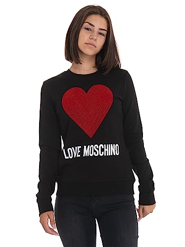 Love Moschino Women's Slim fit Roundneck Long-Sleeved Maxi Heart with Embroidered Flock Sequins and Logo Water Print Sweatshirt, Black, 46 von Love Moschino