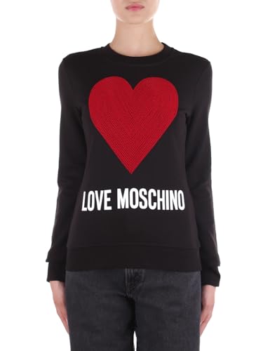 Love Moschino Slim fit Roundneck Long-Sleeved Sweatshirt in Stretch Cotton Fleece, Customized with Maxi Heart with Embroidered Flock Sequins and Logo Water Print. von Love Moschino