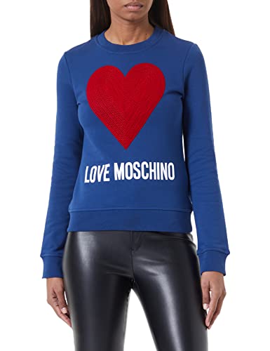 Love Moschino Women's Slim fit Roundneck Long-Sleeved Maxi Heart with Embroidered Flock Sequins and Logo Water Print Sweatshirt, Blue, 40 von Love Moschino