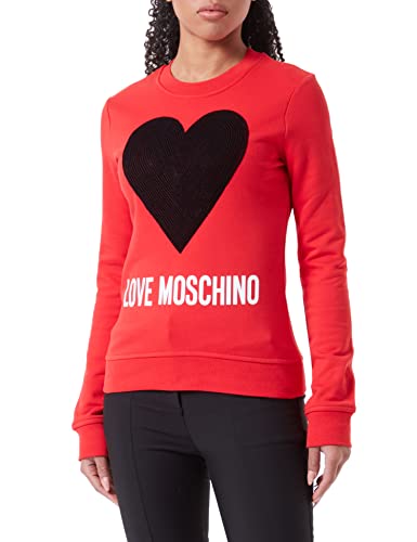 Love Moschino Women's Slim fit Roundneck Long-Sleeved Maxi Heart with Embroidered Flock Sequins and Logo Water Print Sweatshirt, RED, 40 von Love Moschino