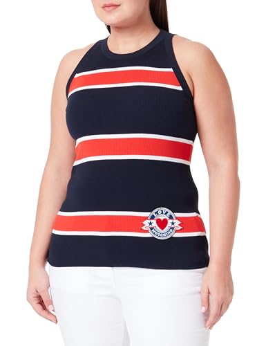 Love Moschino Women's Slim fit Tank Top, Blue White RED, 44 von Love Moschino