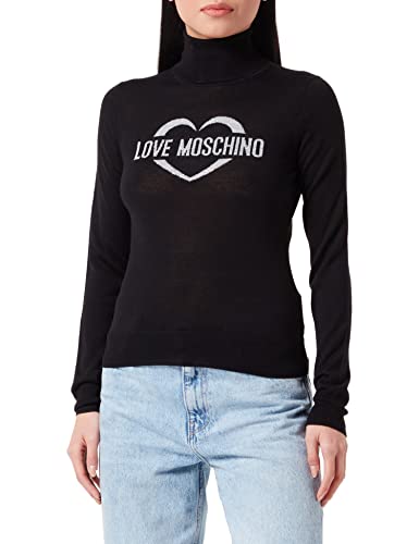 Love Moschino Women's Slim fit Turtleneck with Heart Jacquard Intarsia Pullover Sweater, Black, 40 von Love Moschino