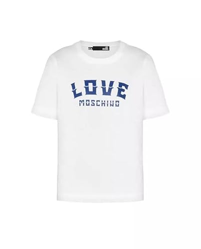 Love Moschino Women's Tight-fit Short-Sleeved T-Shirt, White Blue, 46 von Love Moschino