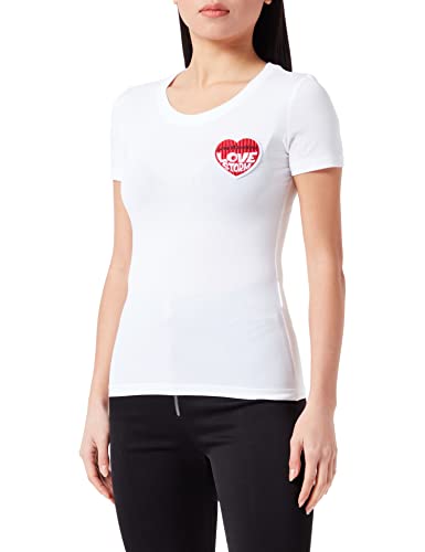 Love Moschino Women's Tight-fit Short-Sleeved with Embroidered Love Storm Knit Effect Heart Patch T-Shirt, White RED, 38 von Love Moschino