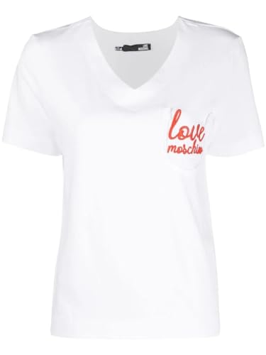 Love Moschino Women's V-Neck Regular fit T-Shirt, Optical White, 46 von Love Moschino