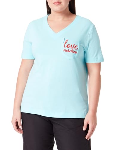 Love Moschino Women's V-Neck Regular fit T-Shirt, Turquoise, 46 von Love Moschino