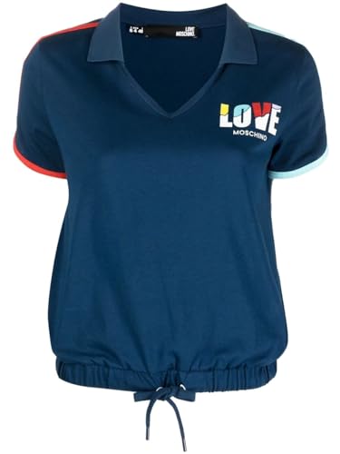 Love Moschino Women's V-Neck Short-Sleeved T-Shirt, Blue, 42 von Love Moschino