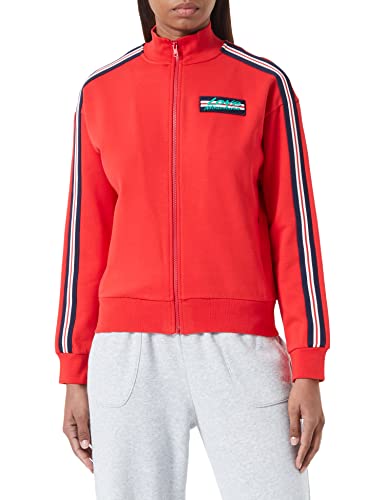 Love Moschino zippered jacket in stretch cotton fleece, customized with striped tape along shoulders and sleeves and logo patch on left chest. von Love Moschino