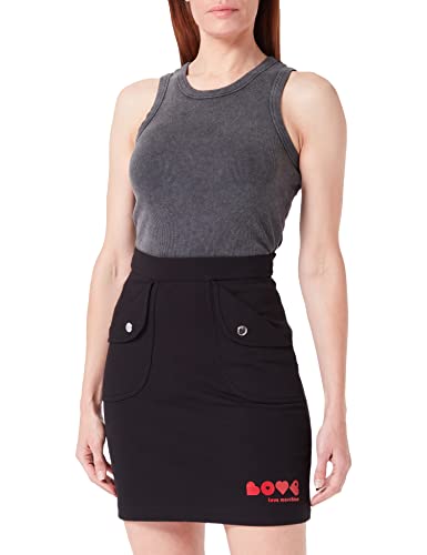 Love Moschino Women's with Hearts Brand Print Short Straight Skirt, Black, 46 von Love Moschino