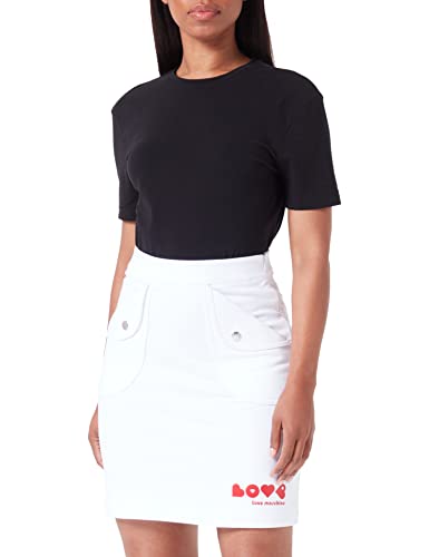 Love Moschino Women's with Hearts Brand Print Short Straight Skirt, Optical White, 46 von Love Moschino