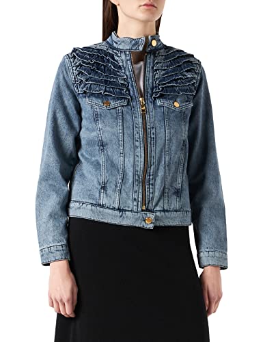 Love Moschino Womens 100% Cotton Denim Biker with Quilted Lining and Front rocuhes Jacket, ZZCM0115, 42 von Love Moschino
