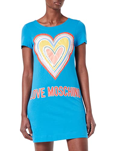 Love Moschino Womens A-line Dress in Cotton Jersey with Maxi Multicolor Heart Kleid, Light Blue, 42 von Love Moschino