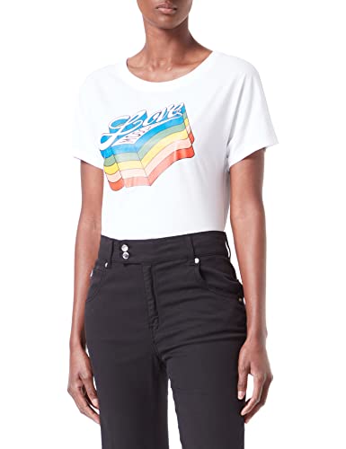 Love Moschino Womens Cotton Jersey with Logo Rainbow Print T-Shirt, Optical White, 40 von Love Moschino