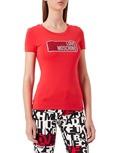 Love Moschino Womens Glittered Brand Print T-Shirt, RED, 46 von Love Moschino