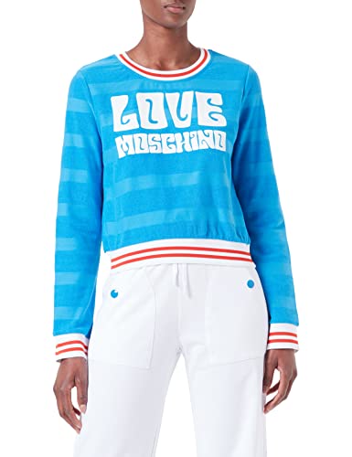 Love Moschino Womens Love 70s Print and Bicolor Knitted Ribs Sweatshirt, Light Blue, 38 von Love Moschino