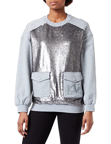 Love Moschino Womens Opaque Paillettes Sweatshirt, Melange Light Gray, 42 von Love Moschino