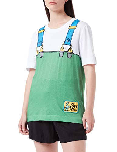 Love Moschino Womens Regular fit Cotton Jersey with Suspenders Panel Print T-Shirt, Optical White, M von Love Moschino