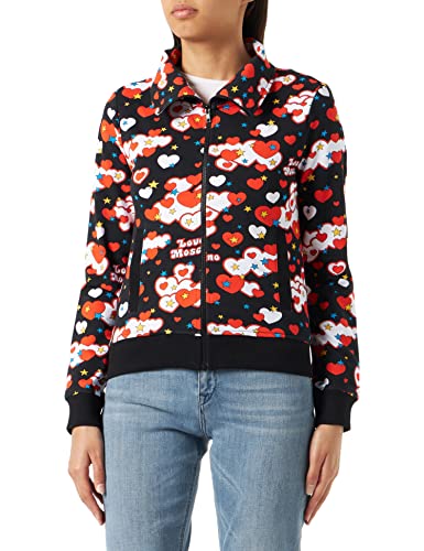 Love Moschino Womens Stretch Cotton Fleece Allover Jacke, Black Blue RED Yellow White, 38 von Love Moschino