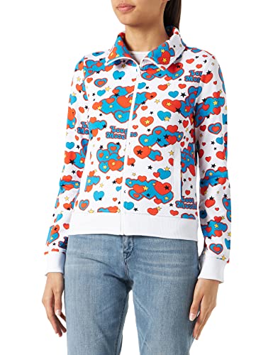 Love Moschino Womens Stretch Cotton Fleece Allover Jacke, White Blue Yellow Black, 38 von Love Moschino