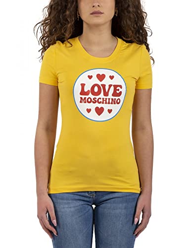 Love Moschino Womens Stretch Cotton Jersey with Logo Patch Print T-Shirt, Yellow, 46 von Love Moschino