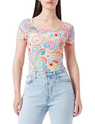 Love Moschino Womens deep Round Neckline in Stretch Cotton Jersey Printed Allover Multicolor T-Shirt, All.Multicolor, 40 von Love Moschino