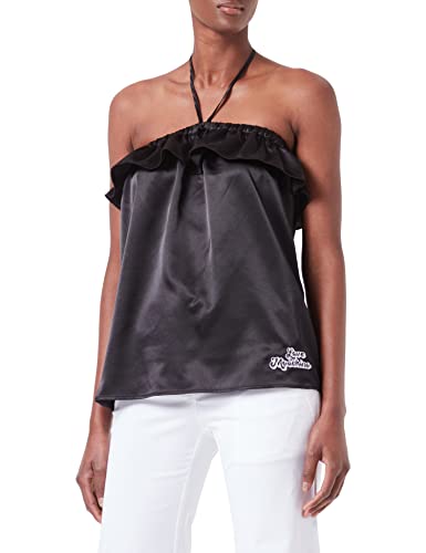 Love Moschino Womens self Fabric Laces in Stretch Satin T-Shirt, Black, 46 von Love Moschino